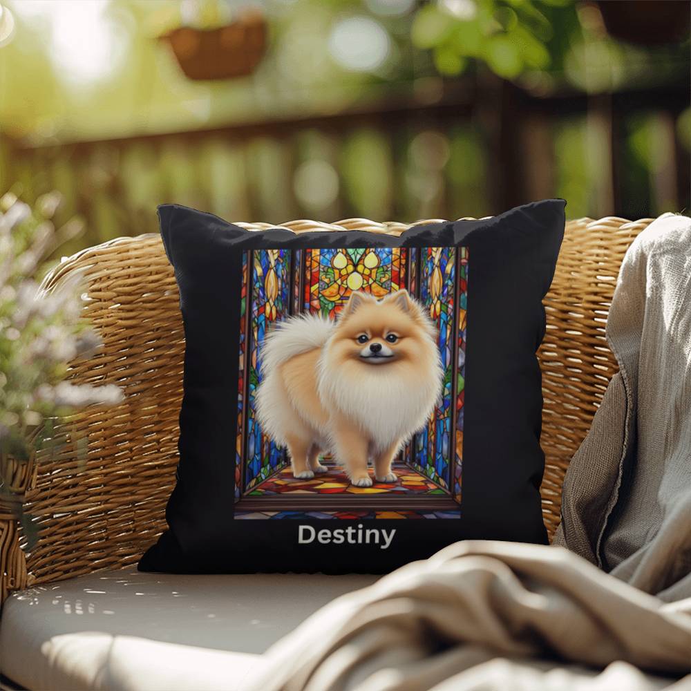 Pomeranian (Cream Sable) Indoor/Outdoor Pillow - Personalized Stained Glass Dog Tribute & Comfort Gift