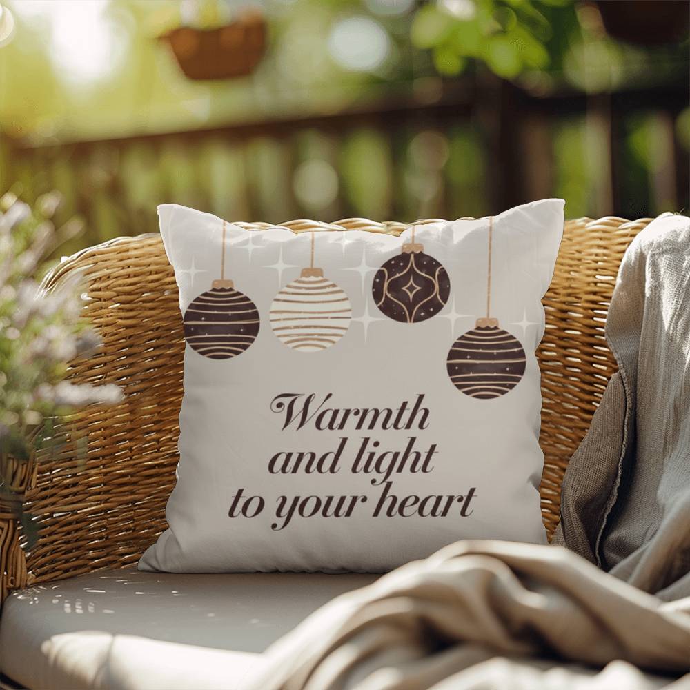 Warmth and Light to Your Heart Throw Pillow - Cozy Christmas pillow for comfort and peace