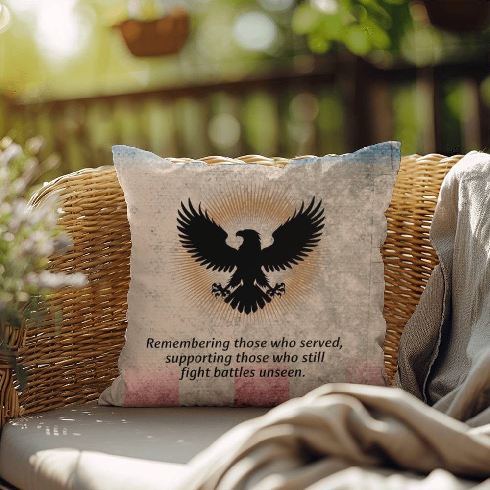 Remembering Those Who Served Indoor/Outdoor Pillow: Resilient Comfort - Mental Health & Memorial Tribute