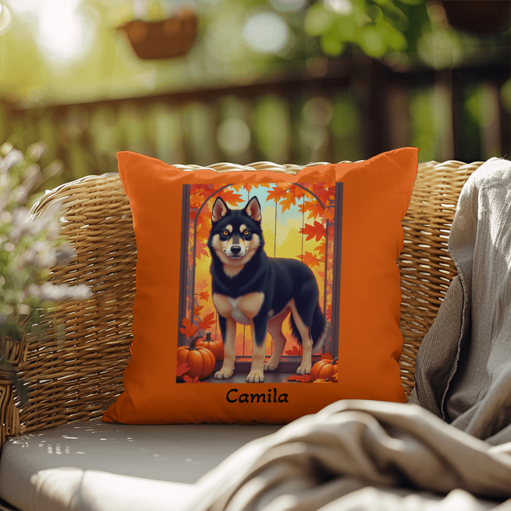 Siberian Husky Black & Tan Coat (Amber Eyes) Pillow, Indoor Outdoor Dog Cushion, Custom Gift