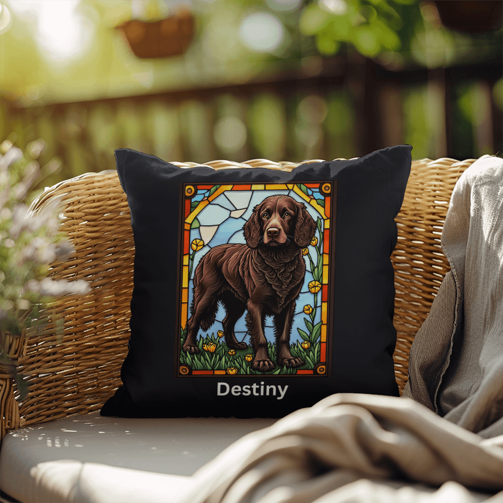American Water Spaniel Stained Glass Pillow, custom throw for couch, garden, and pet lovers