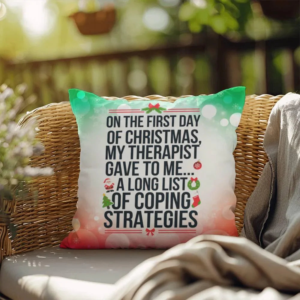 Shop our premium on the first day of christmas indoor outdoor pillow from MySisterIsASurvivor.