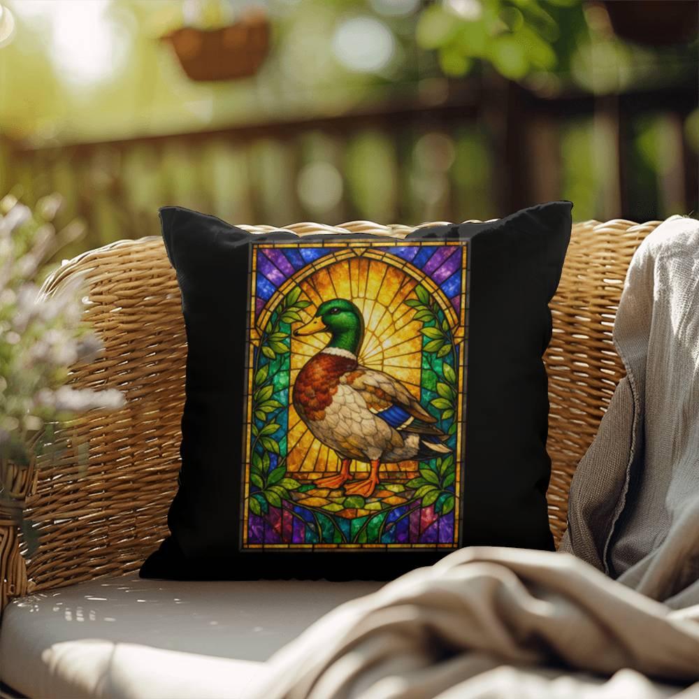 Shop our premium duck stained glass style throw pillow from MySisterIsASurvivor.