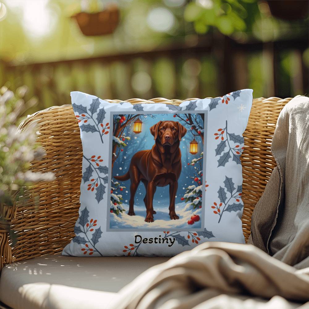 Labrador Retriever Chocolate Pillow - Holiday Labrador pillow, indoor/outdoor dog throw, seasonal accent