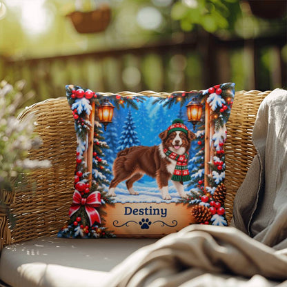 Australian Shepherd (Red & White Bi Coat) - Personalized Aussie Pillow, Snowy Woodland Dog Gift