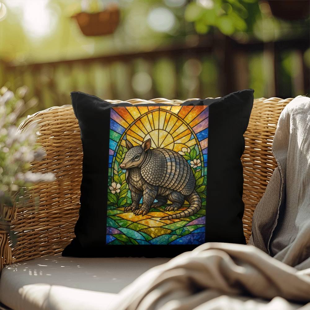 Shop our premium armadillo stained glass style throw pillow from MySisterIsASurvivor.