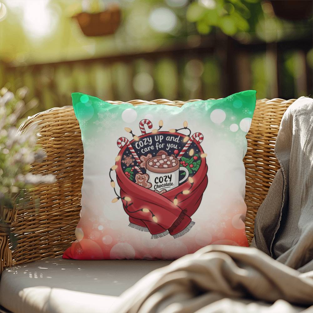 Cozy Up and Care for You Throw Pillow - Relaxing mental health themed holiday throw pillow