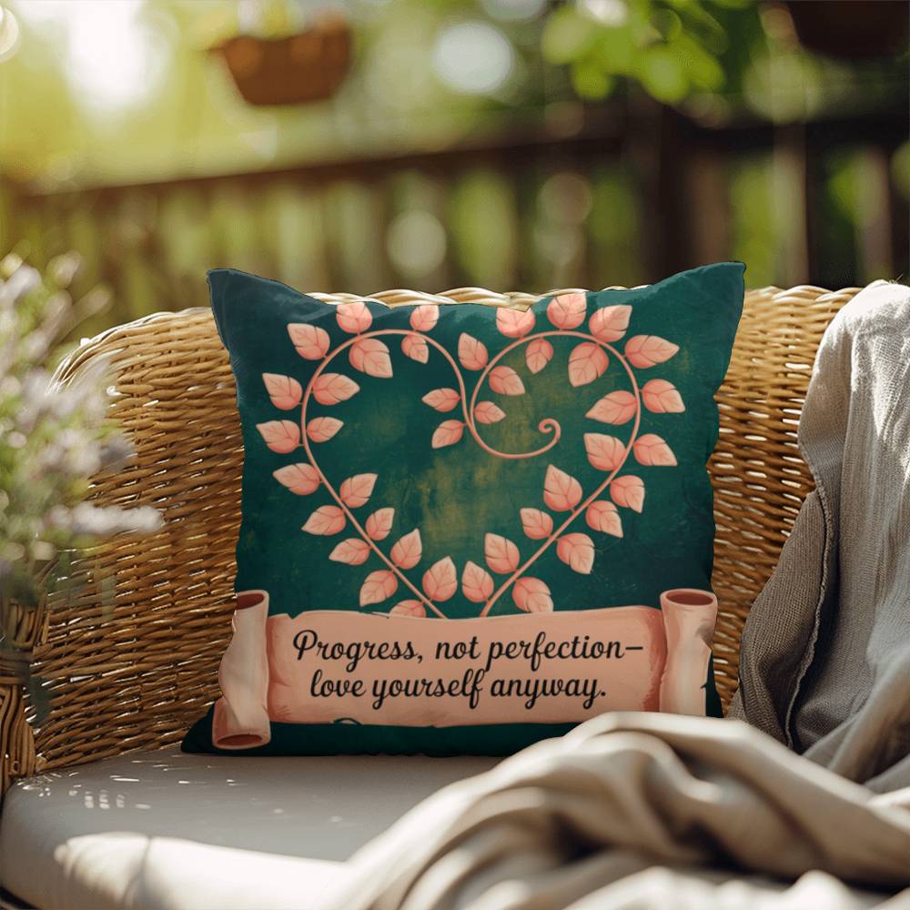 Progress, Not Perfection - Love Yourself Anyway: Indoor/Outdoor Pillow Self-Care for Relaxation, Mindfulness & Emotional Wellness