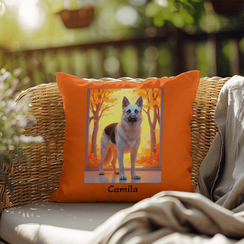Black and Cream German Shepherd pillow, personalized indoor outdoor water-resistant dog cushion - MySisterIsASurvivor