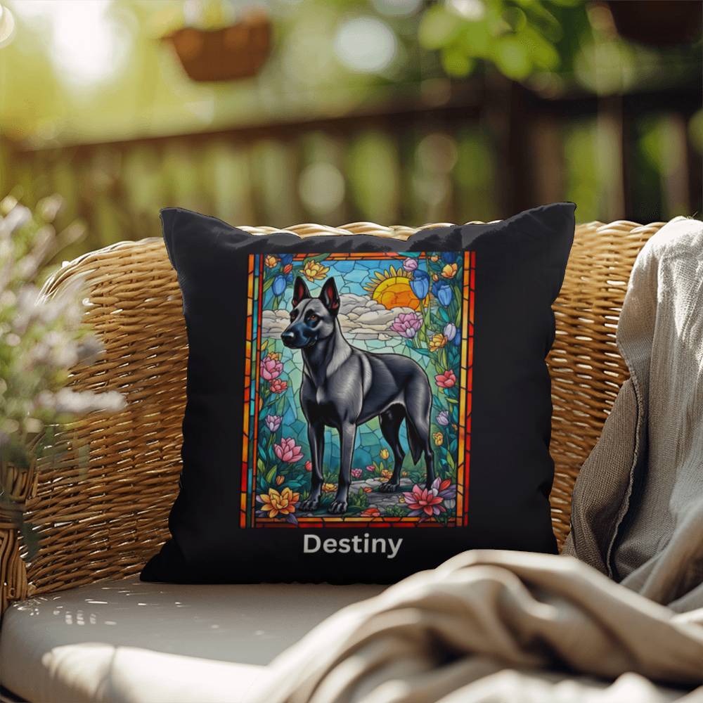 Belgian Malinois (Gray) Indoor/Outdoor Pillow - Personalized Stained Glass Dog Tribute & Comfort Gift