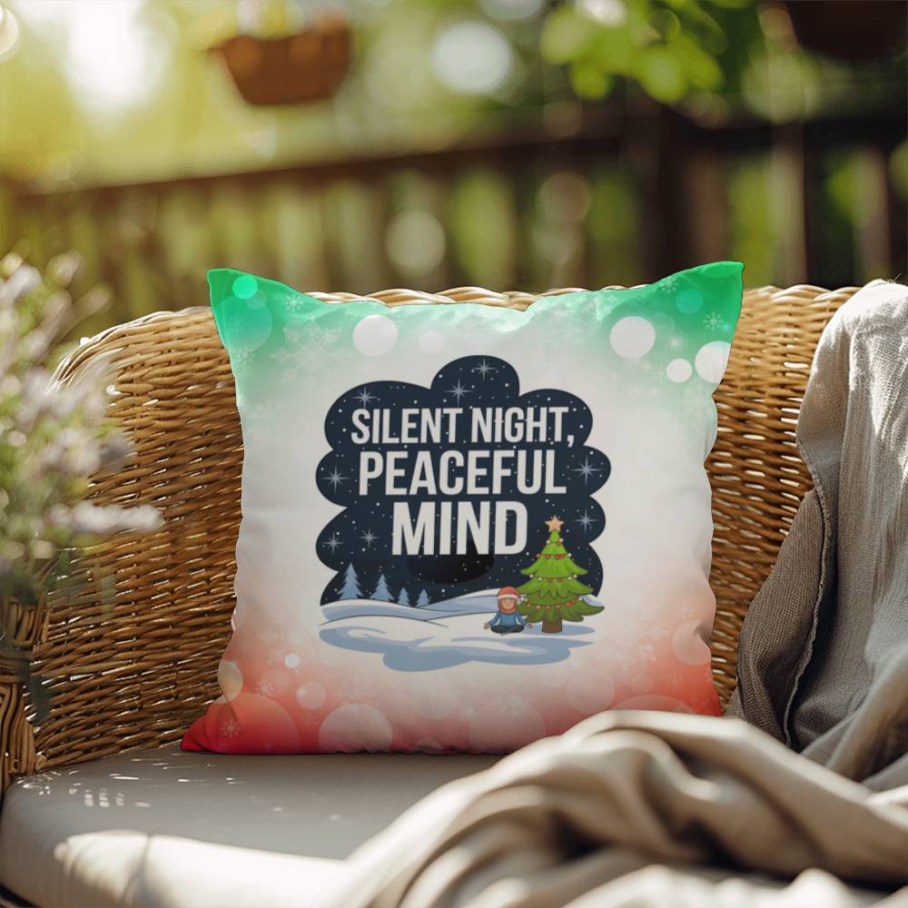 Silent Night, Peaceful Mind Throw Pillow - Holiday mindfulness mental health decorative pillow
