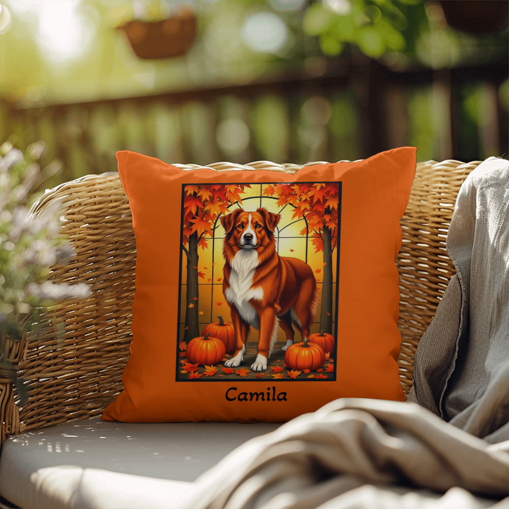 Australian Shepherd Red Coat Pillow, Custom Name Indoor Outdoor Dog Throw, Herding Breed Lover