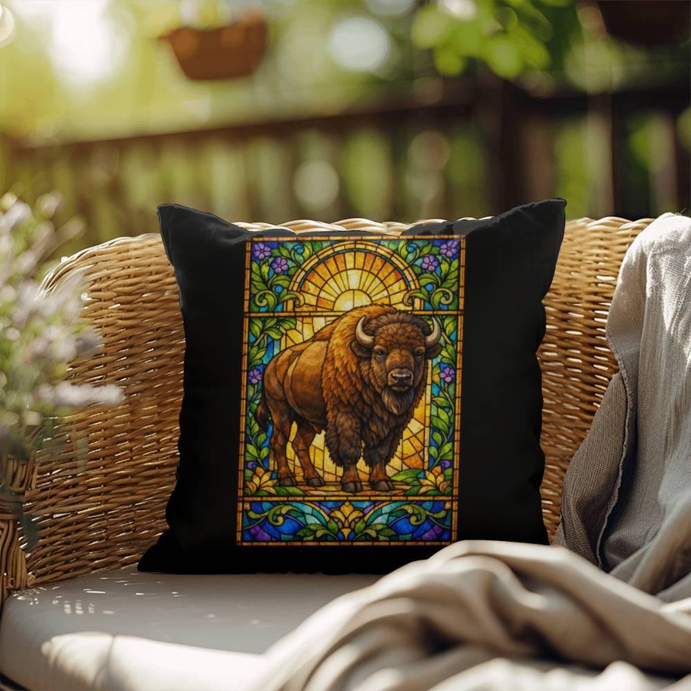 Shop our premium bison stained glass style throw pillow from MySisterIsASurvivor.
