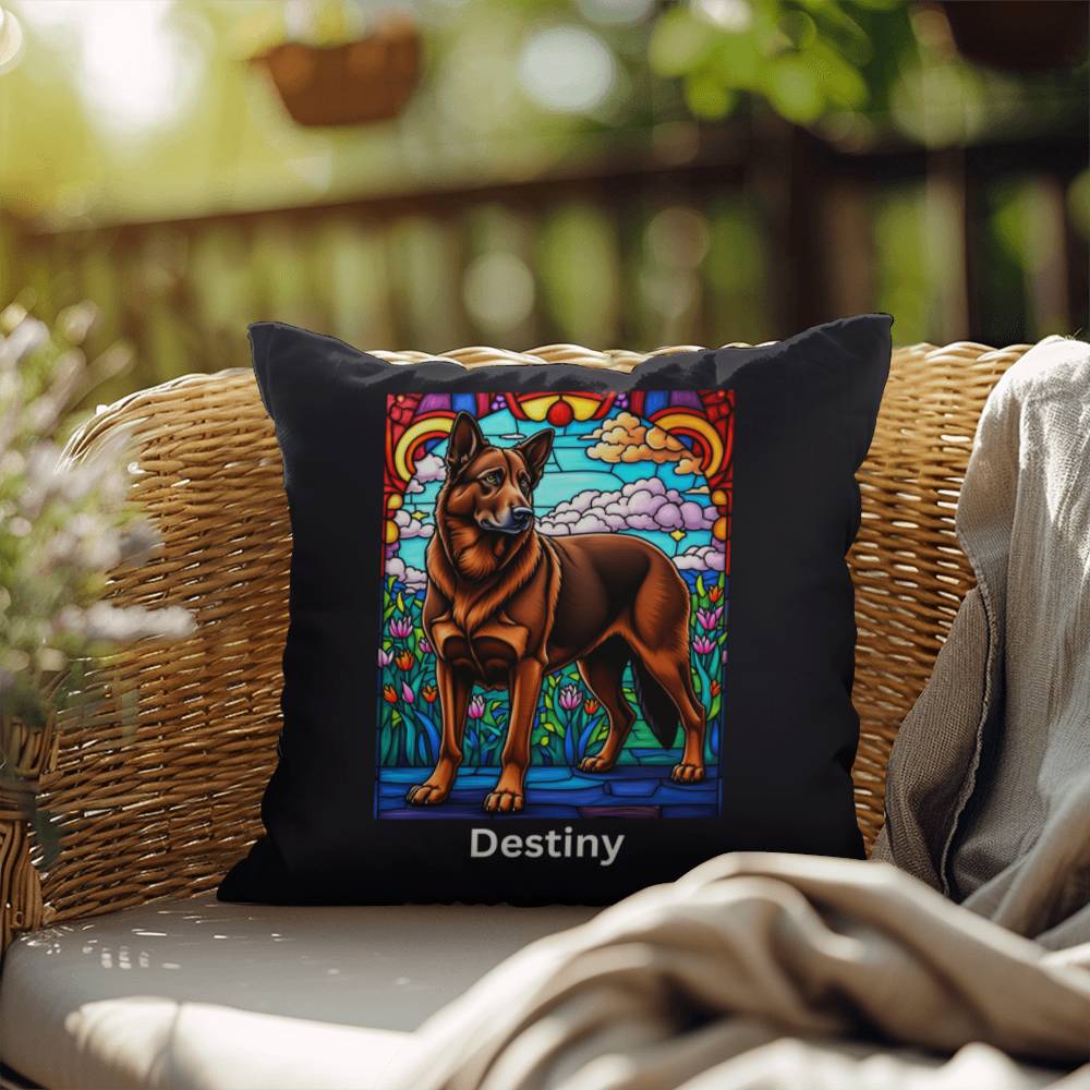 German Shepherd (Liver) Indoor/Outdoor Pillow - Personalized Stained Glass Dog Tribute & Comfort Gift