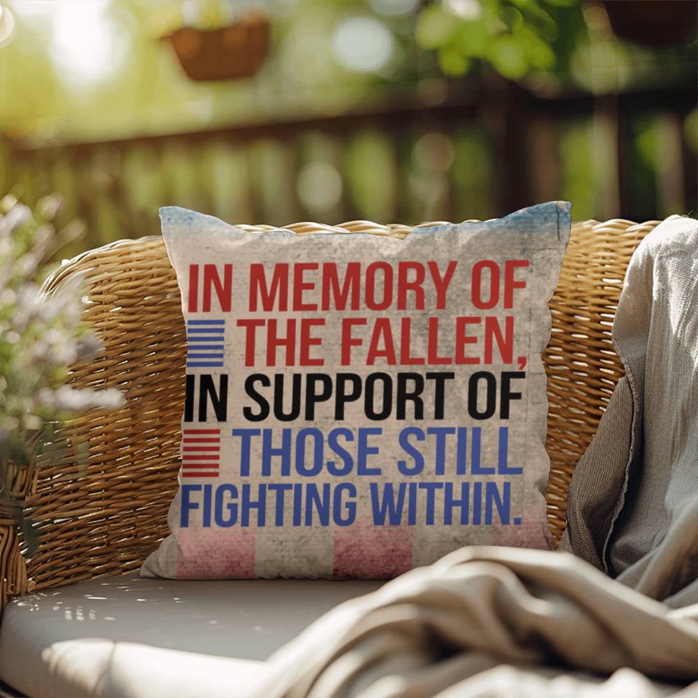 In Memory of the Fallen personalized patriotic pillow for veteran tribute, PTSD awareness, and Memorial Day remembrance