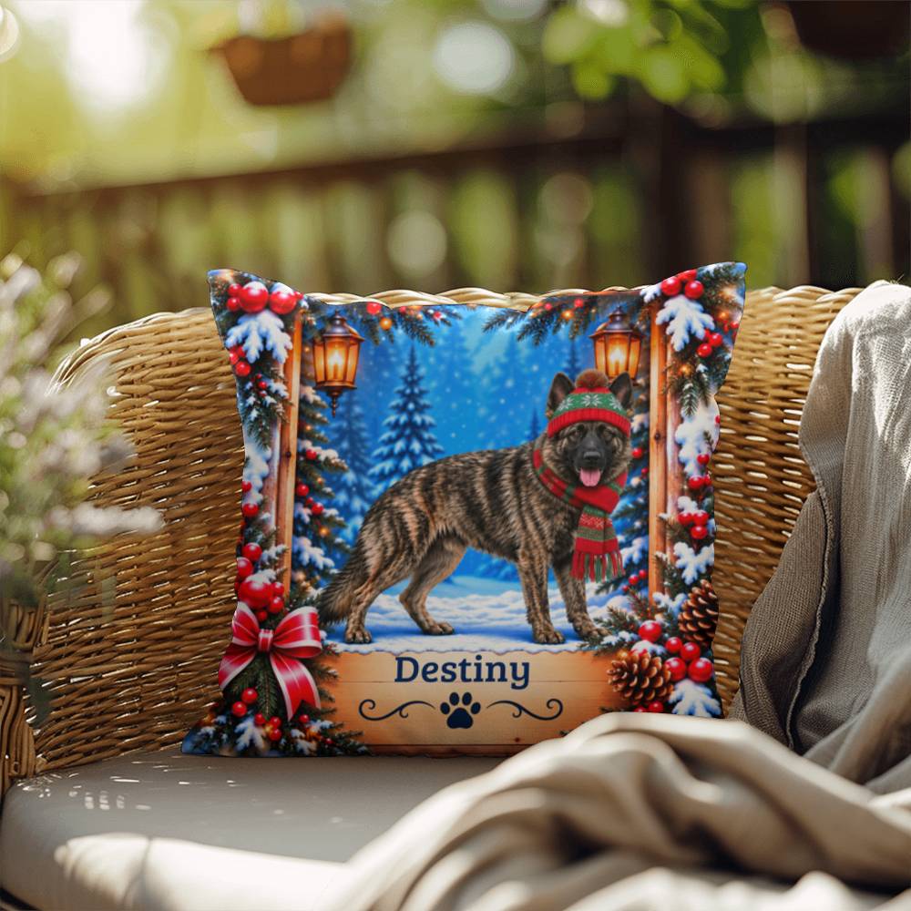 German Shepherd (Brindle Coat) - Personalized Dog Name Pillow, Rustic Winter Lodge Decor