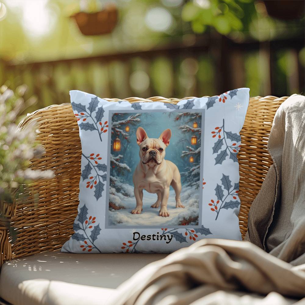 French Bulldog Cream Pillow - Winter French Bulldog pillow, cozy dog lover accent, personalized home decor