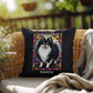 Pomeranian (Black and White) Indoor/Outdoor Pillow - Personalized Stained Glass Dog Tribute & Comfort Gift