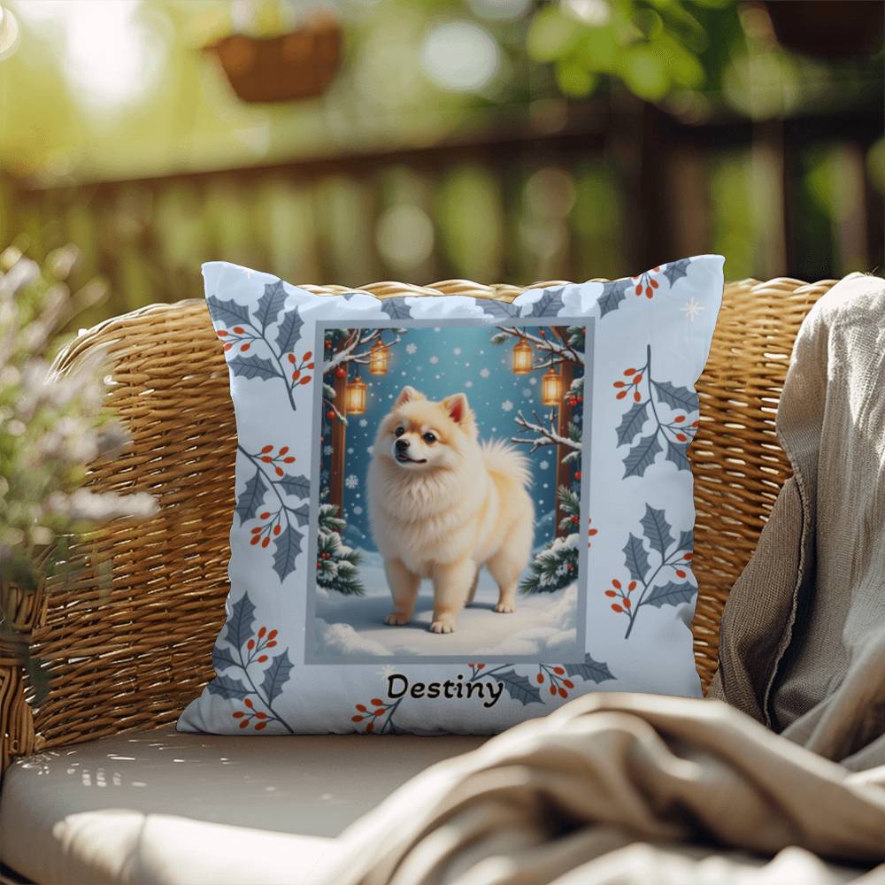 Pomeranian White & Cream Pillow - Cozy Pom pillow, winter dog throw, indoor seasonal accent