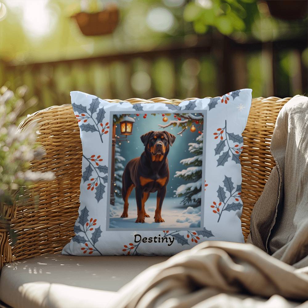 Rottweiler Chocolate Pillow - Festive Rottweiler throw pillow, winter dog home decor, cozy accent