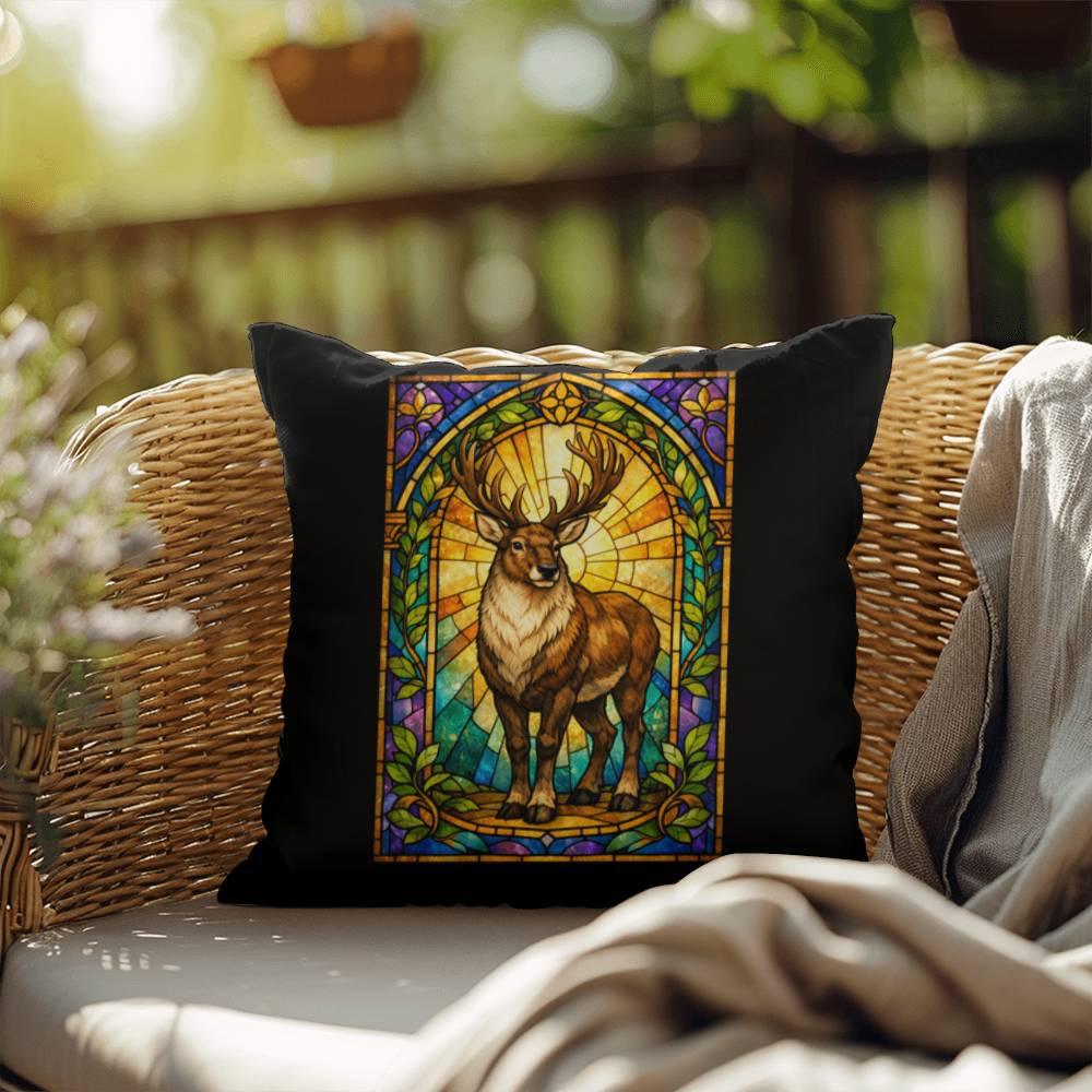 Shop our premium reindeer stained glass style throw pillow from MySisterIsASurvivor.