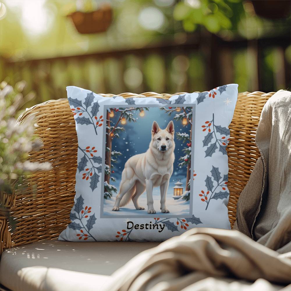 German Shepherd White Pillow - Cozy Shepherd throw pillow, indoor winter dog pillow, personalized accent