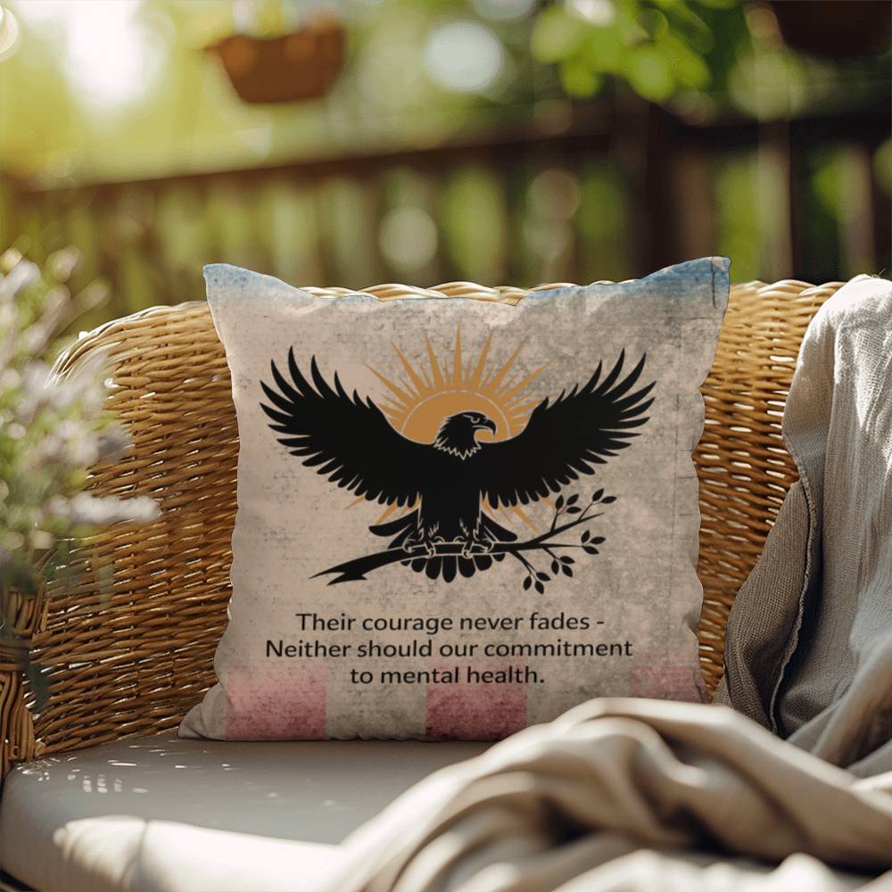 Their Courage Never Fades Indoor/Outdoor Pillow: Resilient Comfort - Mental Health & Memorial Tribute