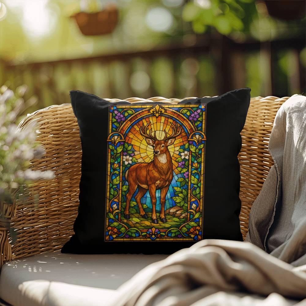 Shop our premium deer stained glass style throw pillow from MySisterIsASurvivor.