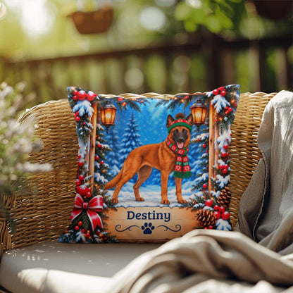 Belgian Malinois (Red Coat) - Personalized Winter Lodge Pillow, Indoor Outdoor Dog Name Gift
