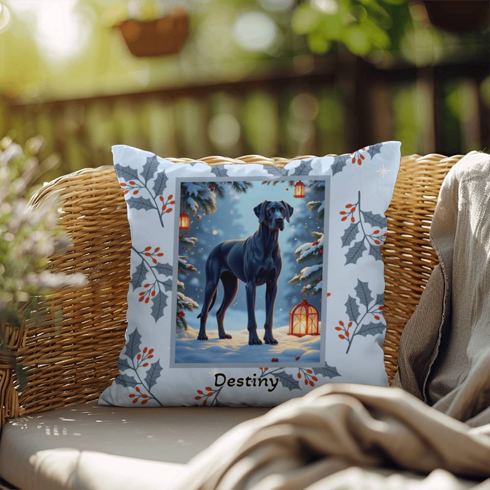 Great Dane Blue Pillow - Holiday Great Dane pillow, indoor winter dog throw, personalized accent