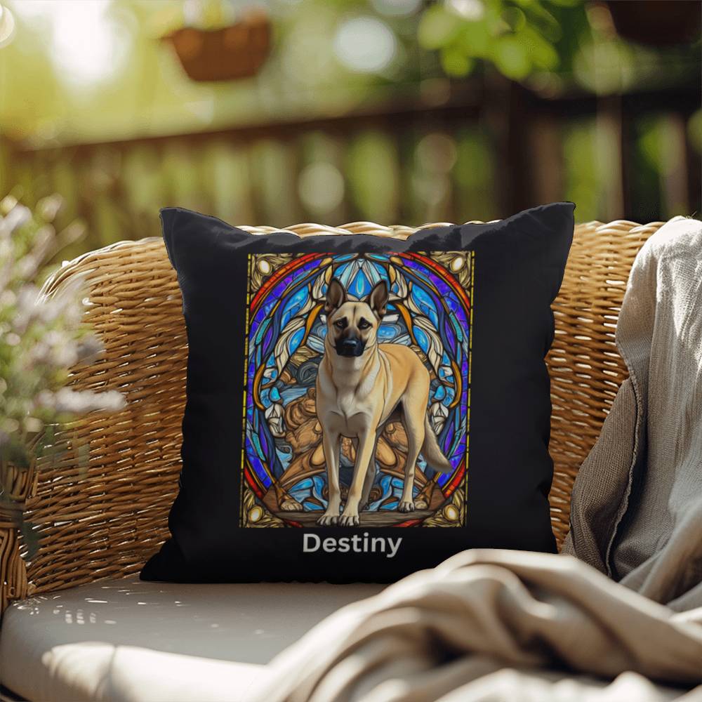 Belgian Malinois (Cream) Indoor/Outdoor Pillow - Personalized Stained Glass Dog Tribute & Comfort Gift