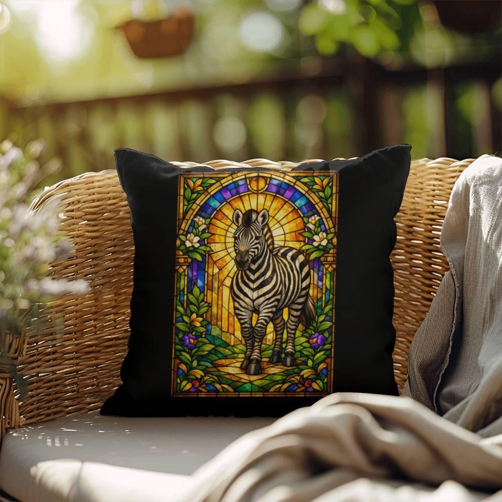 Shop our premium zebra stained glass style throw pillow from MySisterIsASurvivor.