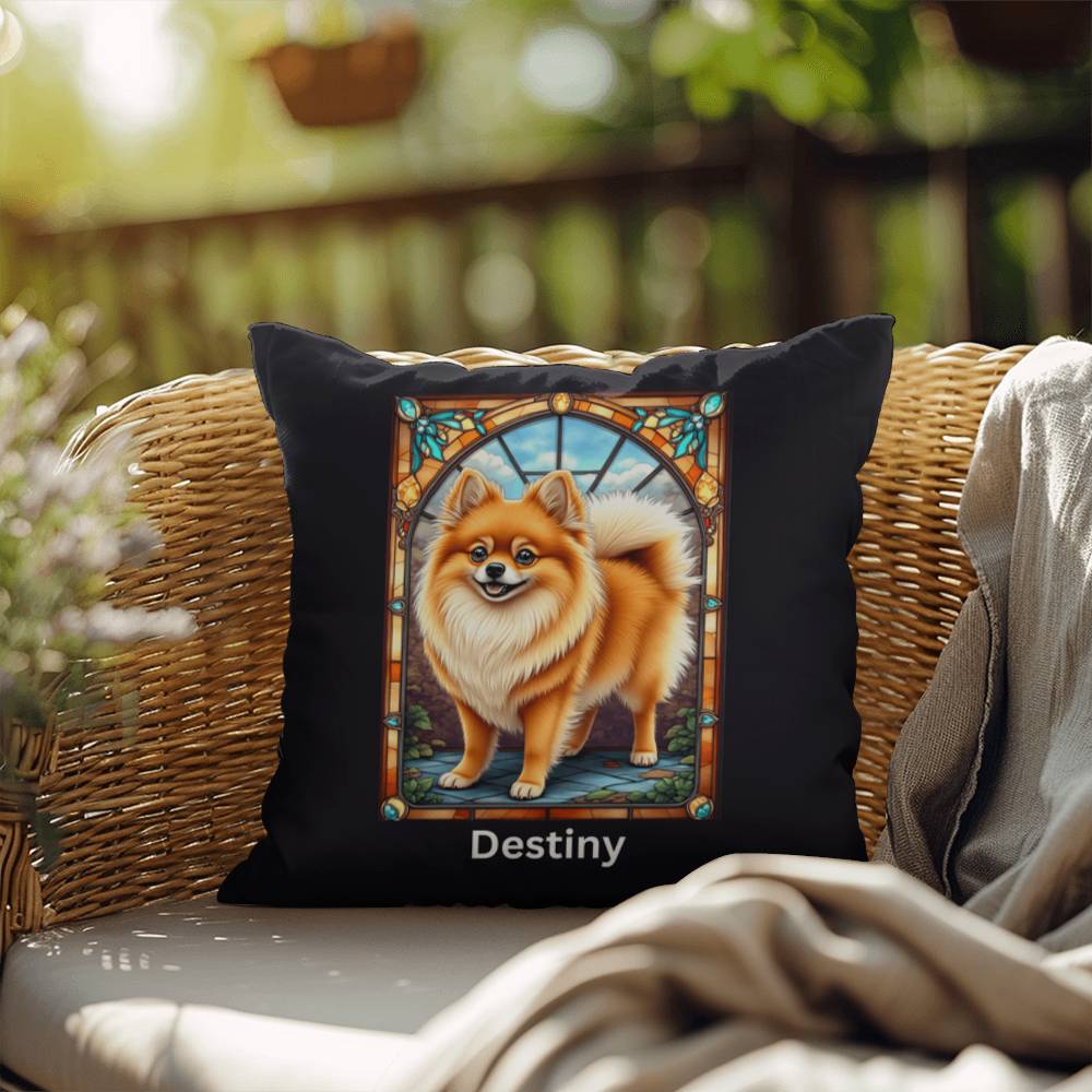 Pomeranian (Orange Sable) Indoor/Outdoor Pillow - Personalized Stained Glass Dog Tribute & Comfort Gift