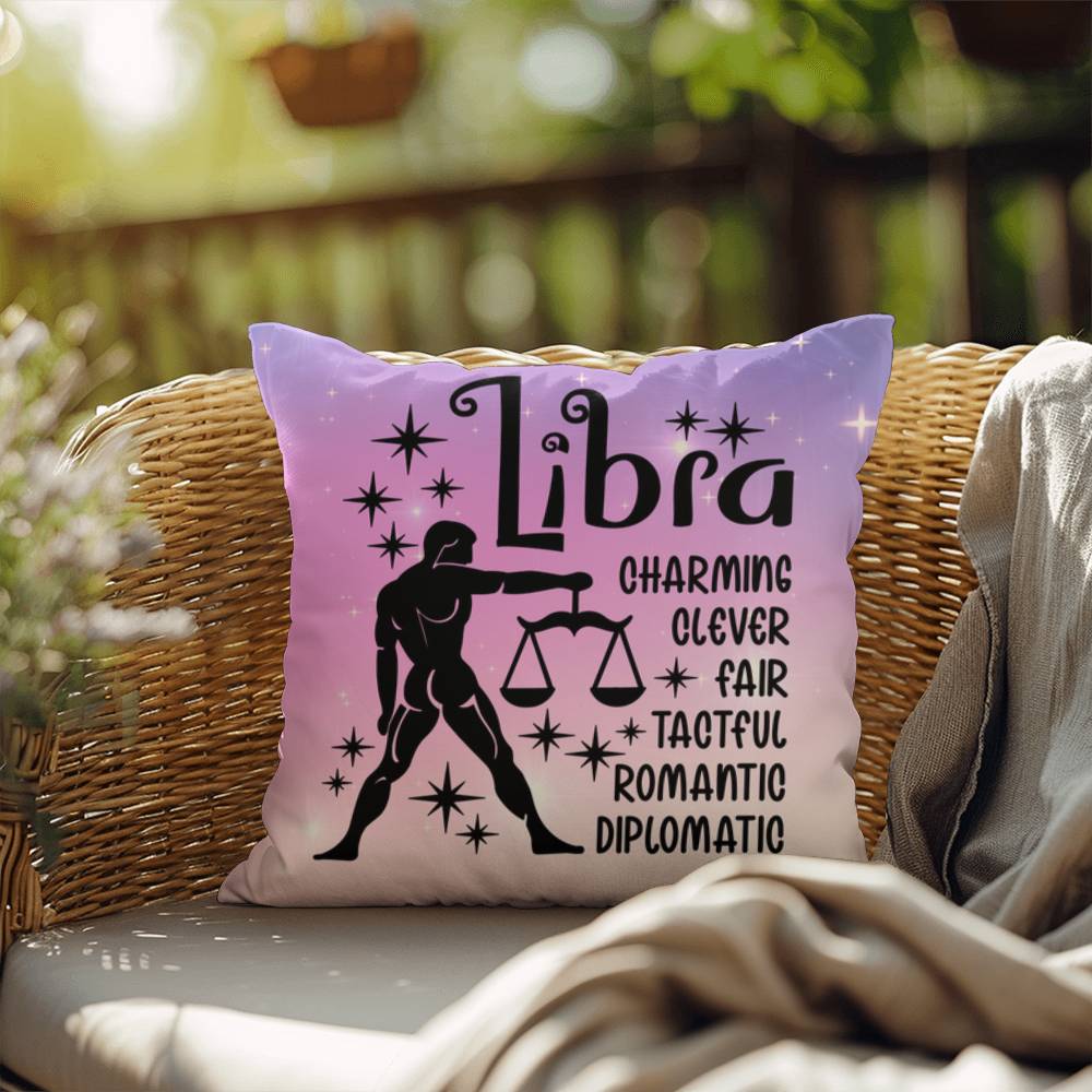 Libra Indoor/Outdoor Pillow – Zodiac Astrology Decor, Boho Accent for Home & Patio