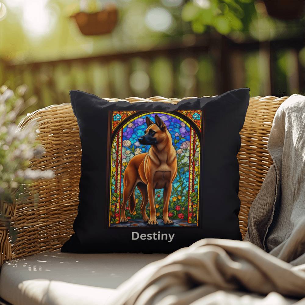 Belgian Malinois (Red) Indoor/Outdoor Pillow - Personalized Stained Glass Dog Tribute & Comfort Gift