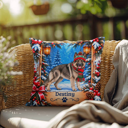German Shepherd (Gray Coat) - Personalized Woodland Pillow, Cozy Winter Gift for Shepherd Fans