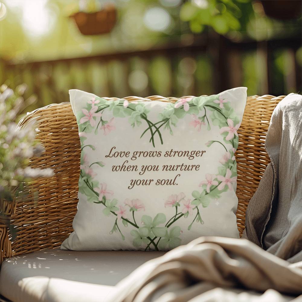 Love Grows Stronger When You Nurture Your Soul: Indoor/Outdoor Pillow Self-Care for Relaxation, Mindfulness & Emotional Wellness