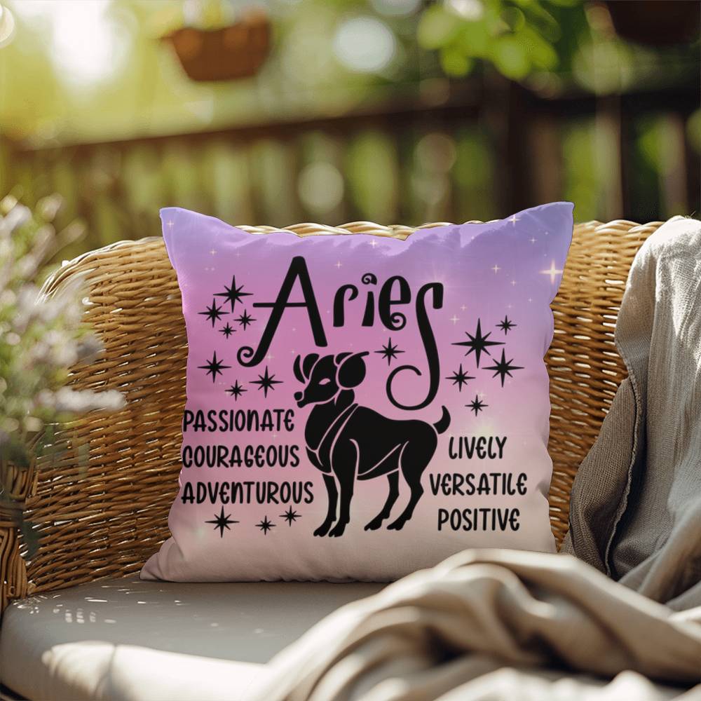 Aries Indoor/Outdoor Pillow – Zodiac Astrology Decor, Boho Accent for Home & Patio