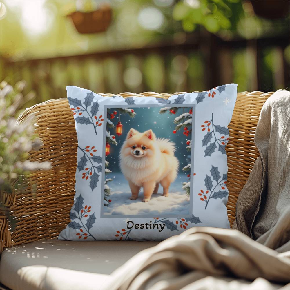 Pomeranian Cream Pillow - Holiday Pom pillow, seasonal dog throw, indoor/outdoor home accent