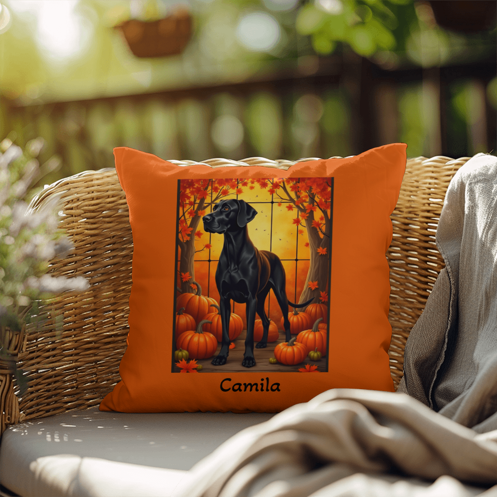 Great Dane (Black) Throw Pillow - Personalized Indoor/Outdoor Dog Cushion, Home Decor Gift