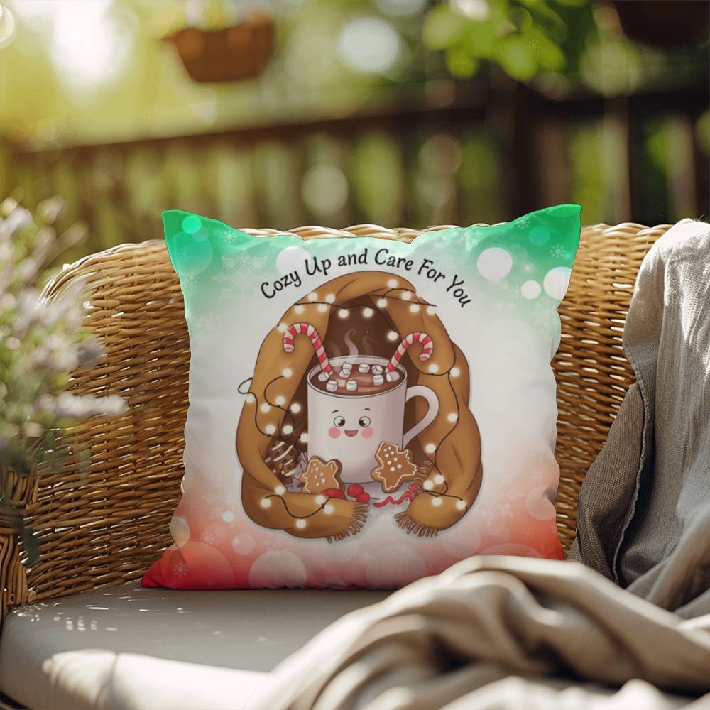 Cozy Up and Care for You Throw Pillow - Christmas self-care holiday comfort decorative pillow