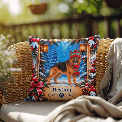 German Shepherd (Black & Red Coat) - Personalized Winter Cabin Pillow, Custom Dog Name Gift - MySisterIsAsurvor