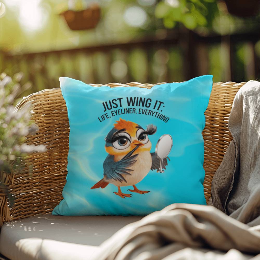 "Just Wing It: Life, Eyeliner, Everything" funny mental health mug, personalized coffee cup with affirmations for anxiety relief.