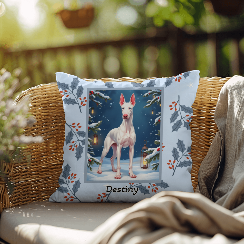 Doberman White Pillow - Winter Doberman throw pillow, cozy home accent, guardian dog seasonal decor