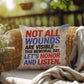 Not All Wounds Are Visible personalized PTSD support pillow for veterans, Memorial Day tribute, and military families