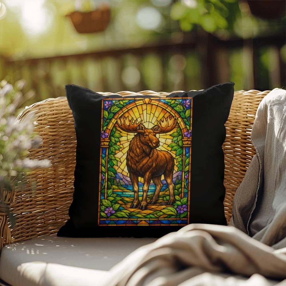 Shop our premium moose stained glass style throw pillow from MySisterIsASurvivor.