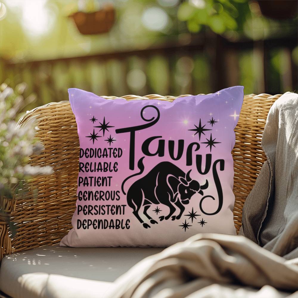 Taurus Indoor/Outdoor Pillow – Zodiac Astrology Decor, Boho Accent for Home & Patio