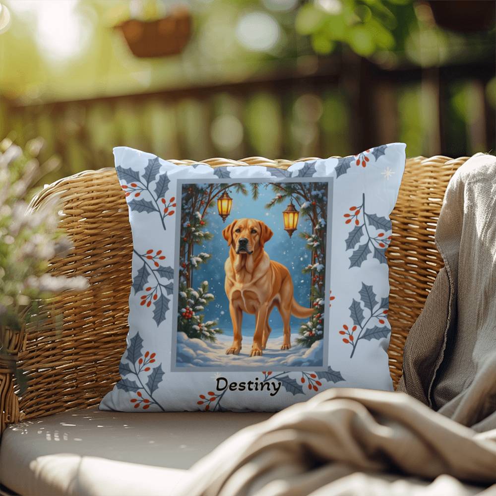 Labrador Retriever Yellow Pillow - Seasonal Labrador throw pillow, winter indoor dog decor, cozy accent