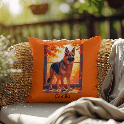 Black and Red German Shepherd pillow, custom indoor outdoor dog cushion for home and patio - MySisterIsASurvivor