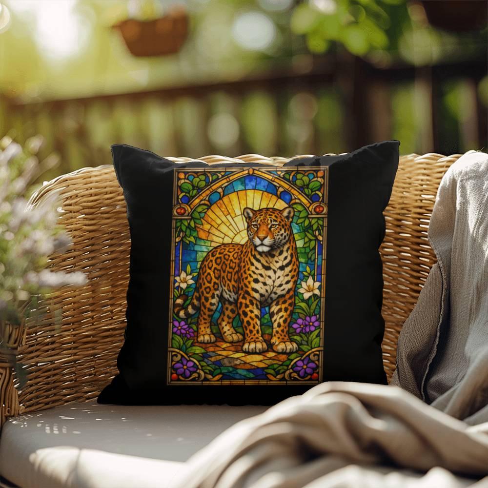 Shop our premium jaguar stained glass style throw pillow from MySisterIsASurvivor.